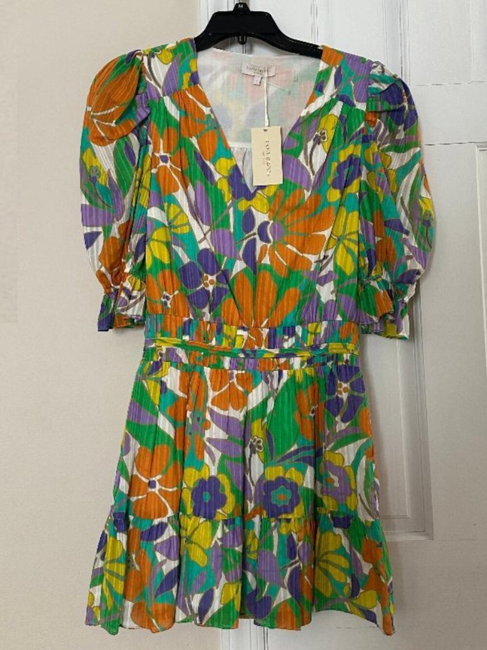 Ramy Brook New York Size S Flora V Neck Dress with Shirred Waist NWT